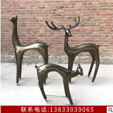 雕塑鹿玻璃鋼仿銅抽象幾何抽象戶外公園林造型藝術吃草麋鹿擺件