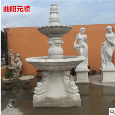 漢白玉石雕噴泉定制大型石雕流水噴泉晚霞紅水景噴泉石雕擺件定做