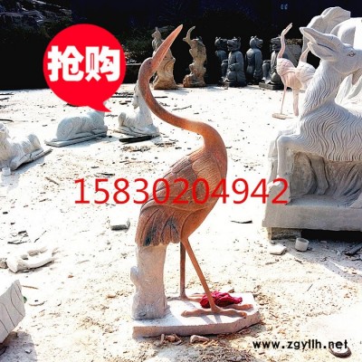 定制            石雕鶴 石鶴 晚霞紅仙鶴雕刻