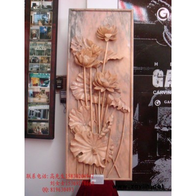 定制            石雕晚霞紅大理石荷花壁掛環保工