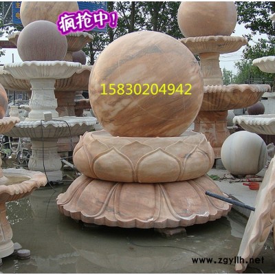 定制            石雕噴泉 晚霞紅風水球大理石噴