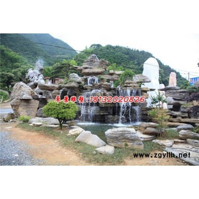 流水的假山石雕 公園景觀石雕