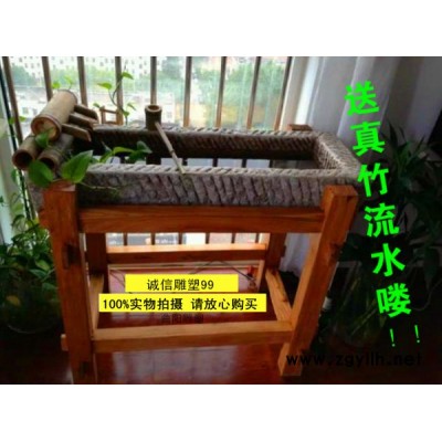 定制            農村老舊貨老石槽竹子流水景金魚