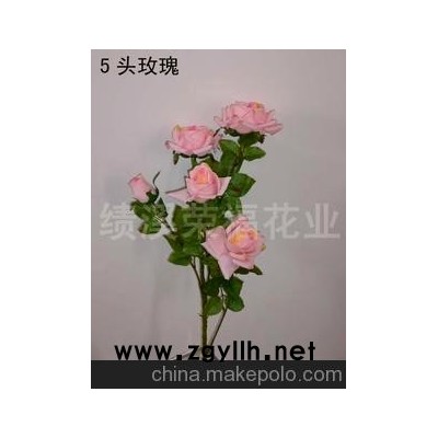 供應高度仿真5頭單支玫瑰(圖)